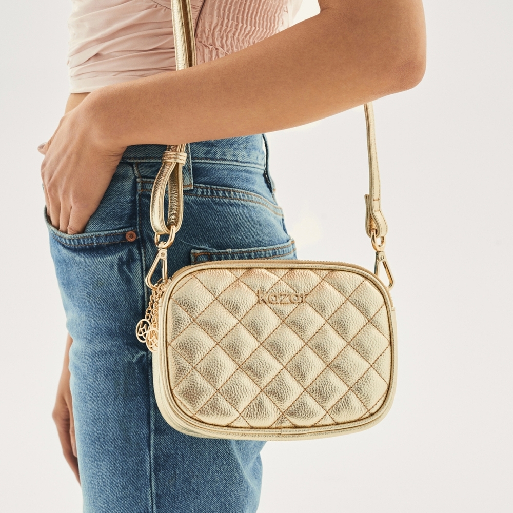 Metallic Gold Quilted Crossbody Bag